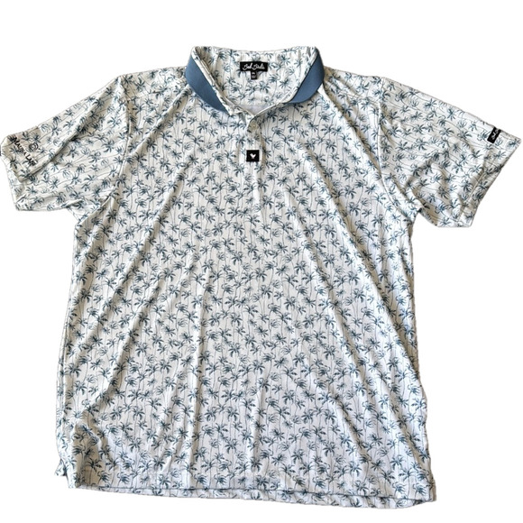 Bad Birdie Blue and White Palm Tree Golf Polo Shirt - Picture 1 of 9